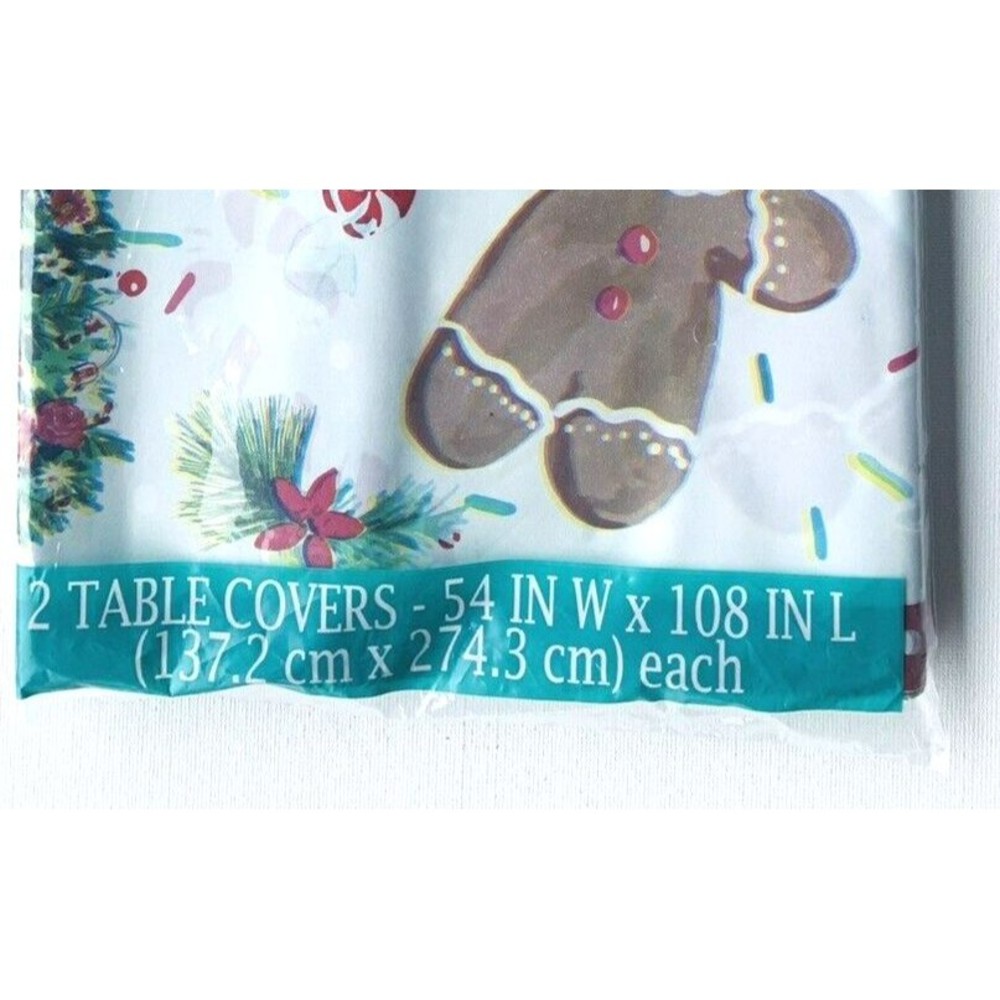 2 The Pioneer Woman Gingerbread Man Plastic Table Covers 54x108 Red Polka Teal - Picture 7 of 14